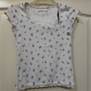 Abercrombie Kids White Top with Blue Floral Pattern
